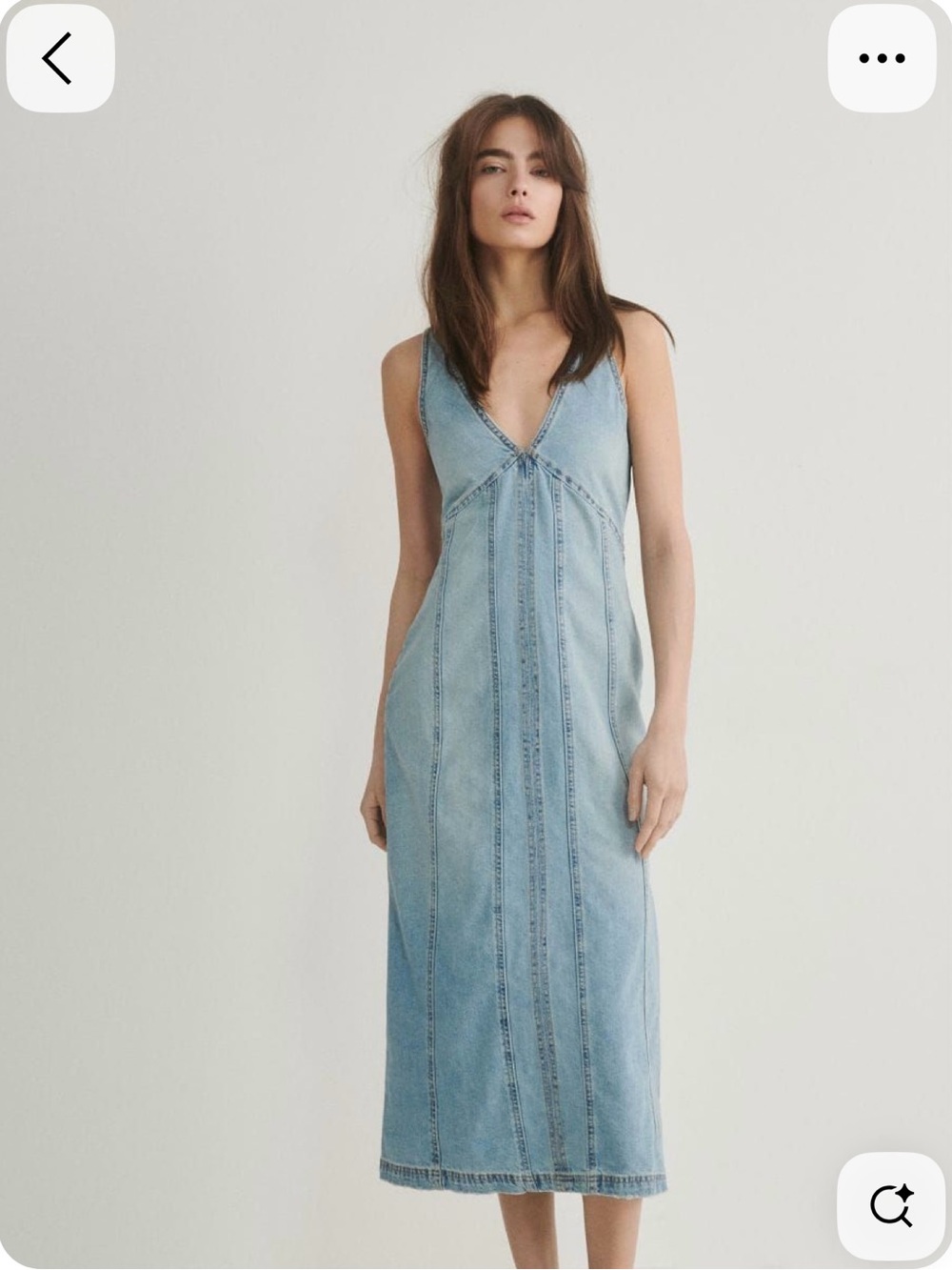 Zara Light Blue Denim V-Neck Midi Dress